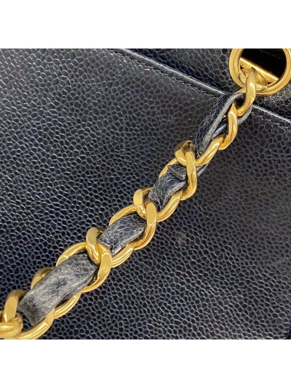 Chanel Chain Tote Triple Coco Caviar Leather Navy Gold - Picture 9 of 10